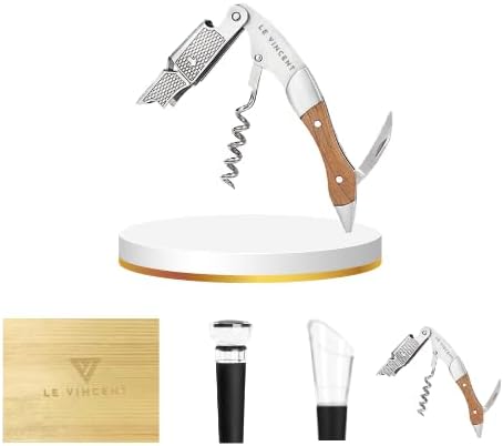 Le Vincent Premium Waiters Mahogany Corkscrew Gift Set 3 in 1 Stainless Steel Wine Opener with Rosewood Handle, Bottle Opener and Serrated Foil Cutter with Wooden Gift Box (Mahogany Wood)