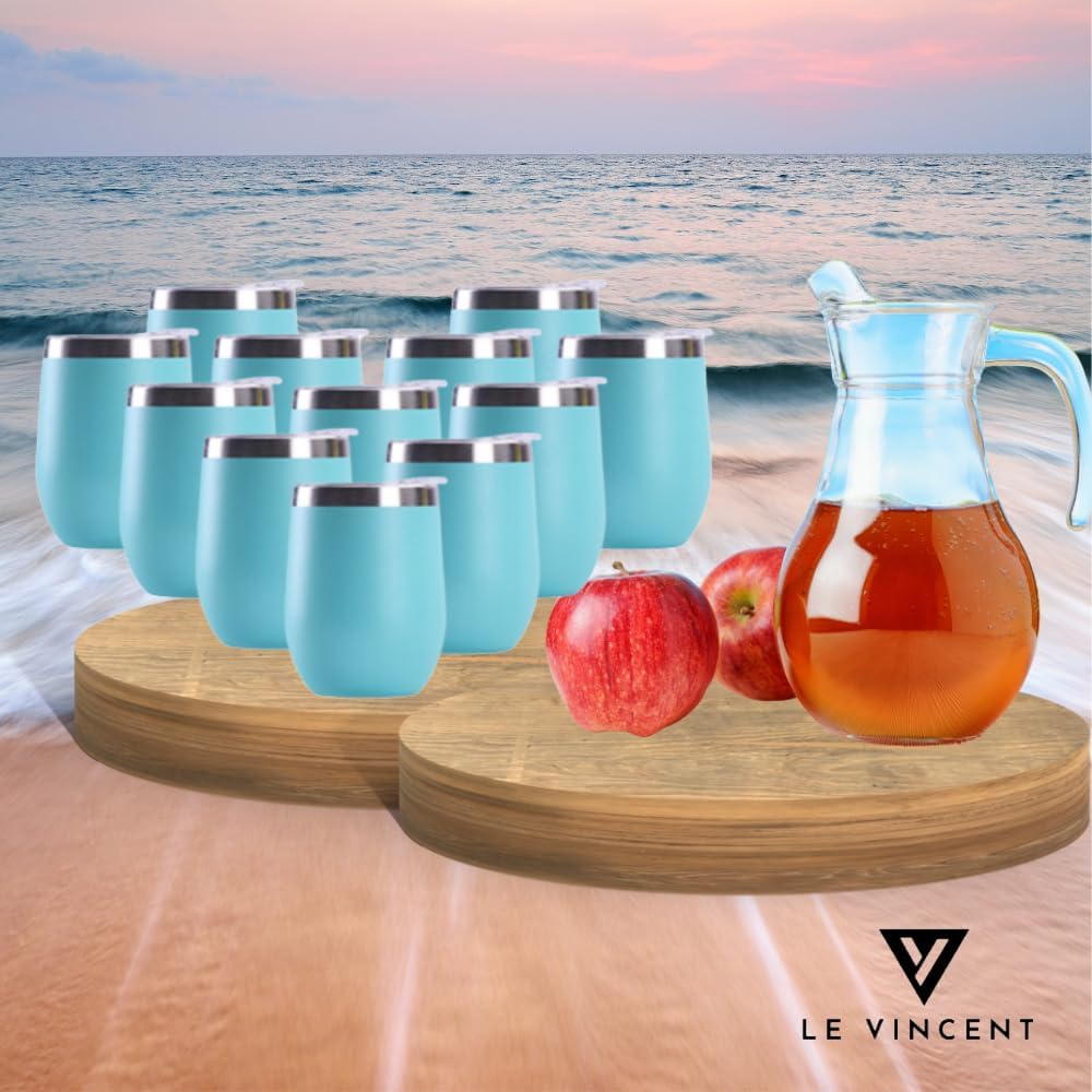 Le Vincent  Stainless Steel Wine Tumbler with Lid and Straw 12oz Double Wall Vacuum Insulated Travel Tumbler Cup for Hot and Cold Drinks, Coffee, Wine, Cocktails, Ice Cream Cup, 12 pack ( Gray)