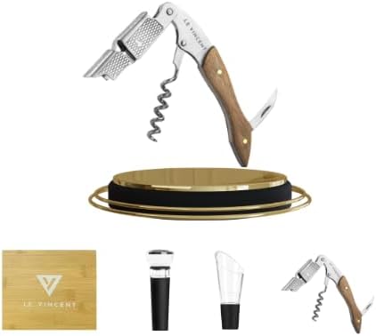 Le Vincent Premium Waiters Mahogany Corkscrew Gift Set 3 in 1 Stainless Steel Wine Opener with Rosewood Handle, Bottle Opener and Serrated Foil Cutter with Wooden Gift Box (Mahogany Wood)