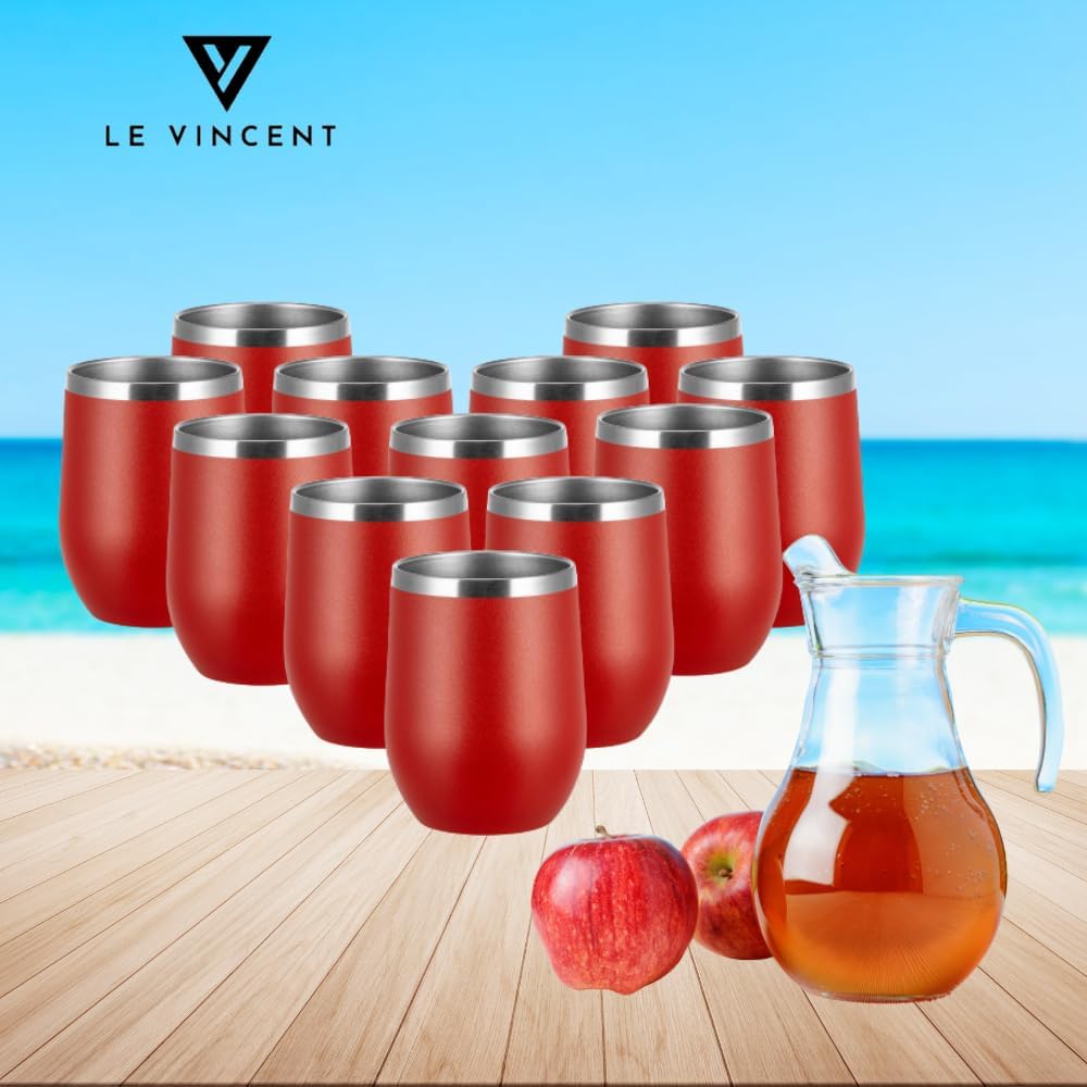 Le Vincent  Stainless Steel Wine Tumbler with Lid and Straw 12oz Double Wall Vacuum Insulated Travel Tumbler Cup for Hot and Cold Drinks, Coffee, Wine, Cocktails, Ice Cream Cup, 12 pack ( silver)