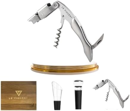 Le Vincent Premium Waiters Mahogany Corkscrew Gift Set 3 in 1 Stainless Steel Wine Opener with Rosewood Handle, Bottle Opener and Serrated Foil Cutter with Wooden Gift Box (Mahogany Wood)