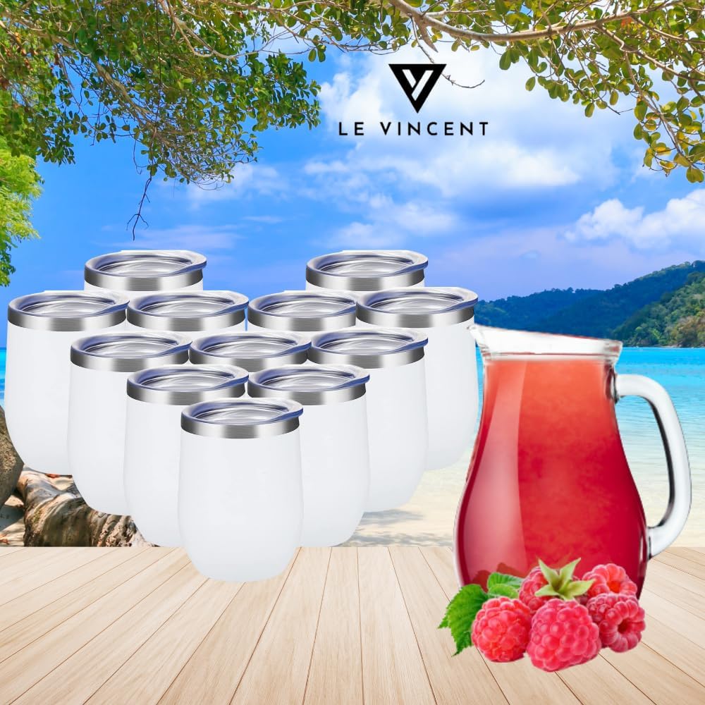 Le Vincent  Stainless Steel Wine Tumbler with Lid and Straw 12oz Double Wall Vacuum Insulated Travel Tumbler Cup for Hot and Cold Drinks, Coffee, Wine, Cocktails, Ice Cream Cup, 12 pack ( kiwi green)